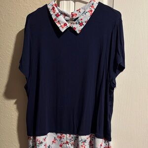 Elle Navy Blue Blouse with Floral Accents